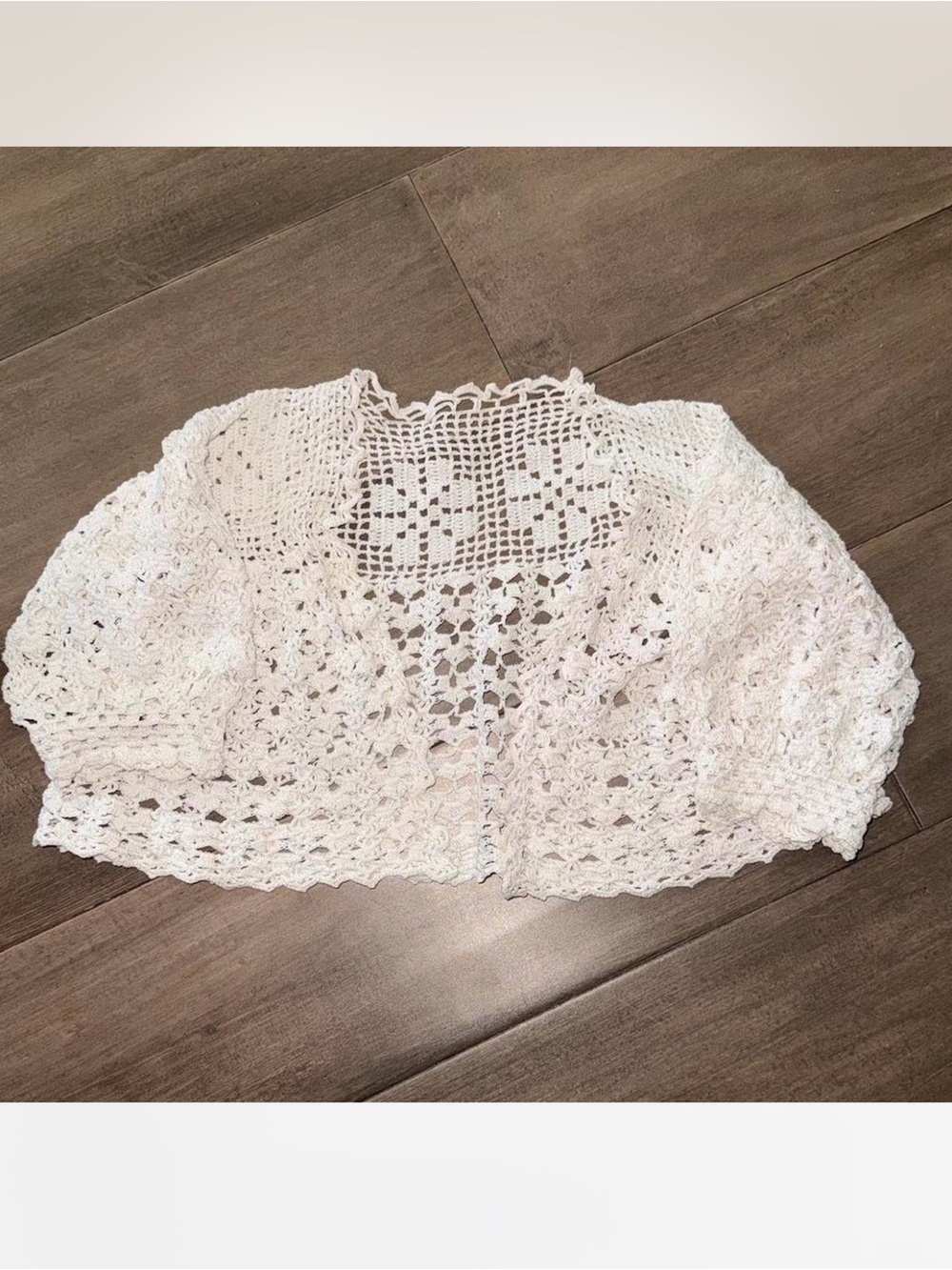 Vintage Handcrafted Cream Crochet Bolero Shrug Open Front Cottagecore SZ 18-24m